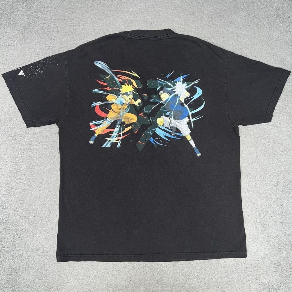 Hypland x Naruto vs Sasuke Clash T Shirt Men XL Black 2-Sided Anime Tee *Flaw*